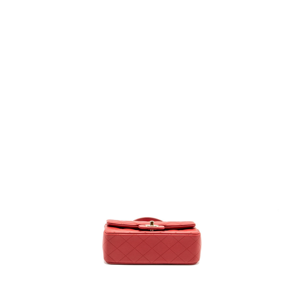 CHANEL TOP HANDLE MINI RECTANGULAR FLAP BAG LAMBSKIN RED LGHW (MICROCHIP)