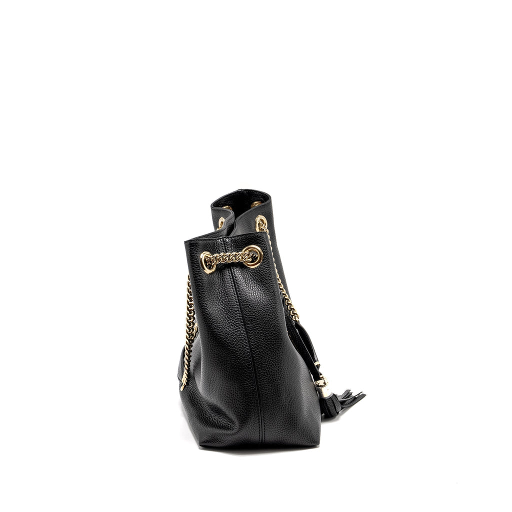 GUCCI INTERLOCKING G SOHO TOTE BAG CALFSKIN BLACK GHW