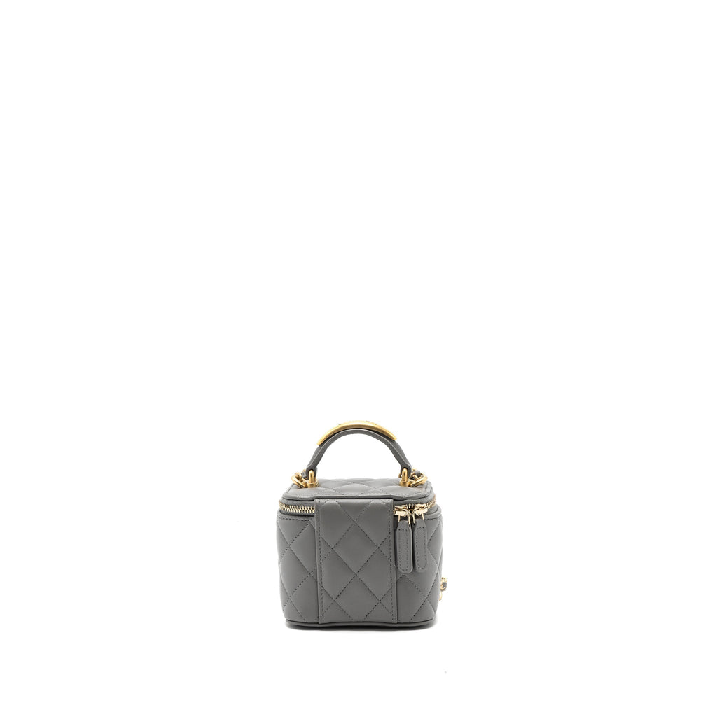 CHANEL TOP HANDLE MINI VANITY CASE LAMBSKIN GREY GHW(MICROCHIP)