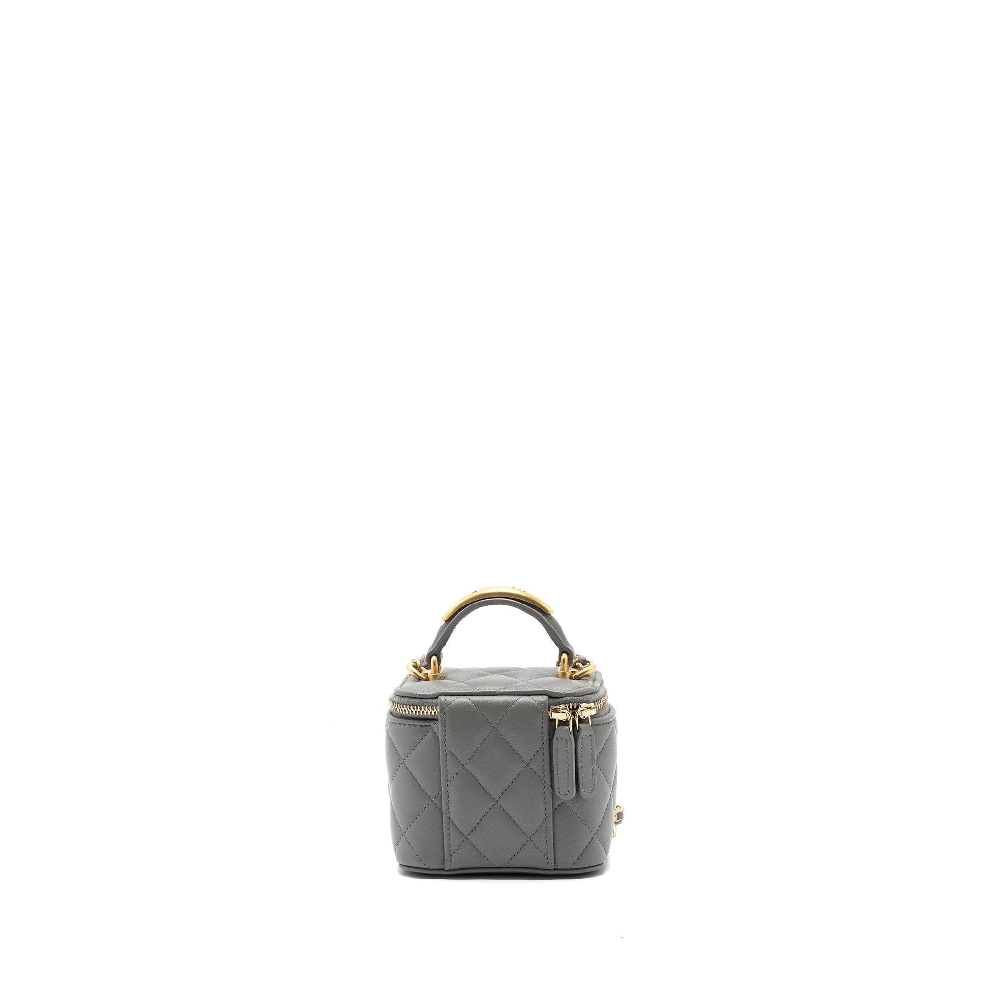CHANEL TOP HANDLE MINI VANITY CASE LAMBSKIN GREY GHW(MICROCHIP)