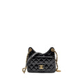 CHANEL 23C SMALL HOBO BAG SHINY CALFSKIN BLACK BRUSHED GHW (MICROCHIP)