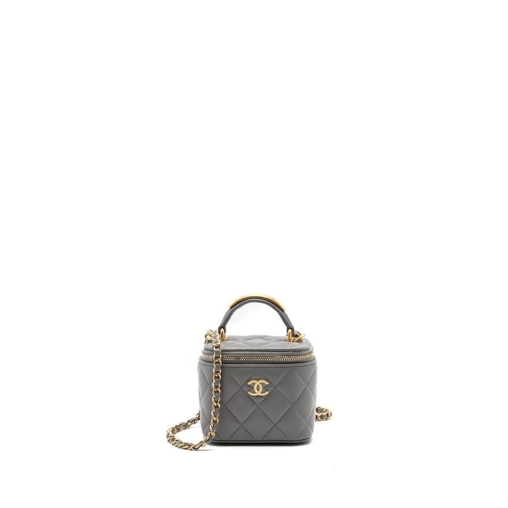 CHANEL TOP HANDLE MINI VANITY CASE LAMBSKIN GREY GHW(MICROCHIP)