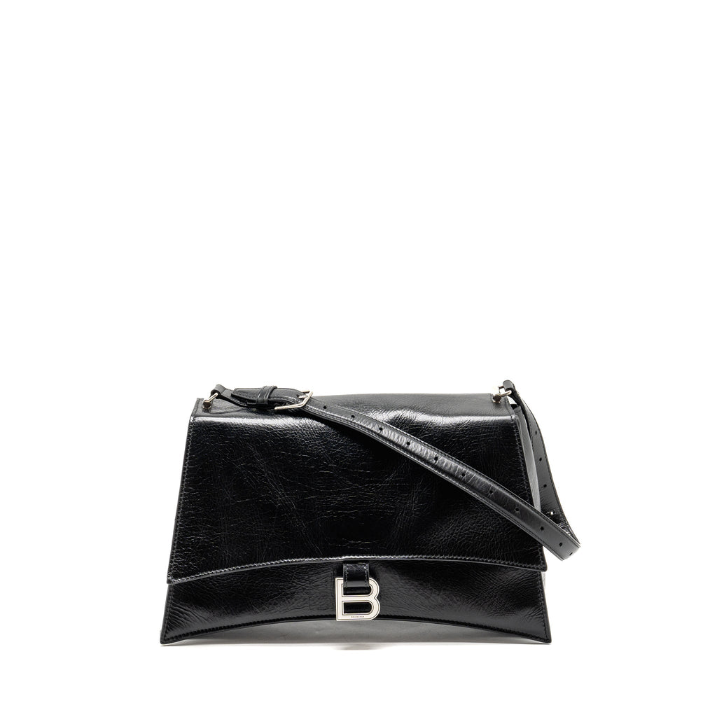BALENCIAGA MEDIUM CRUSH SHOULDER BAG CALFSKIN LEATHER BLACK SHW