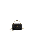 CHANEL DETAIL TOP HANDLE LONG VANITY WITH CHAINS LAMBSKIN BLACK GHW(MICROCHIP)
