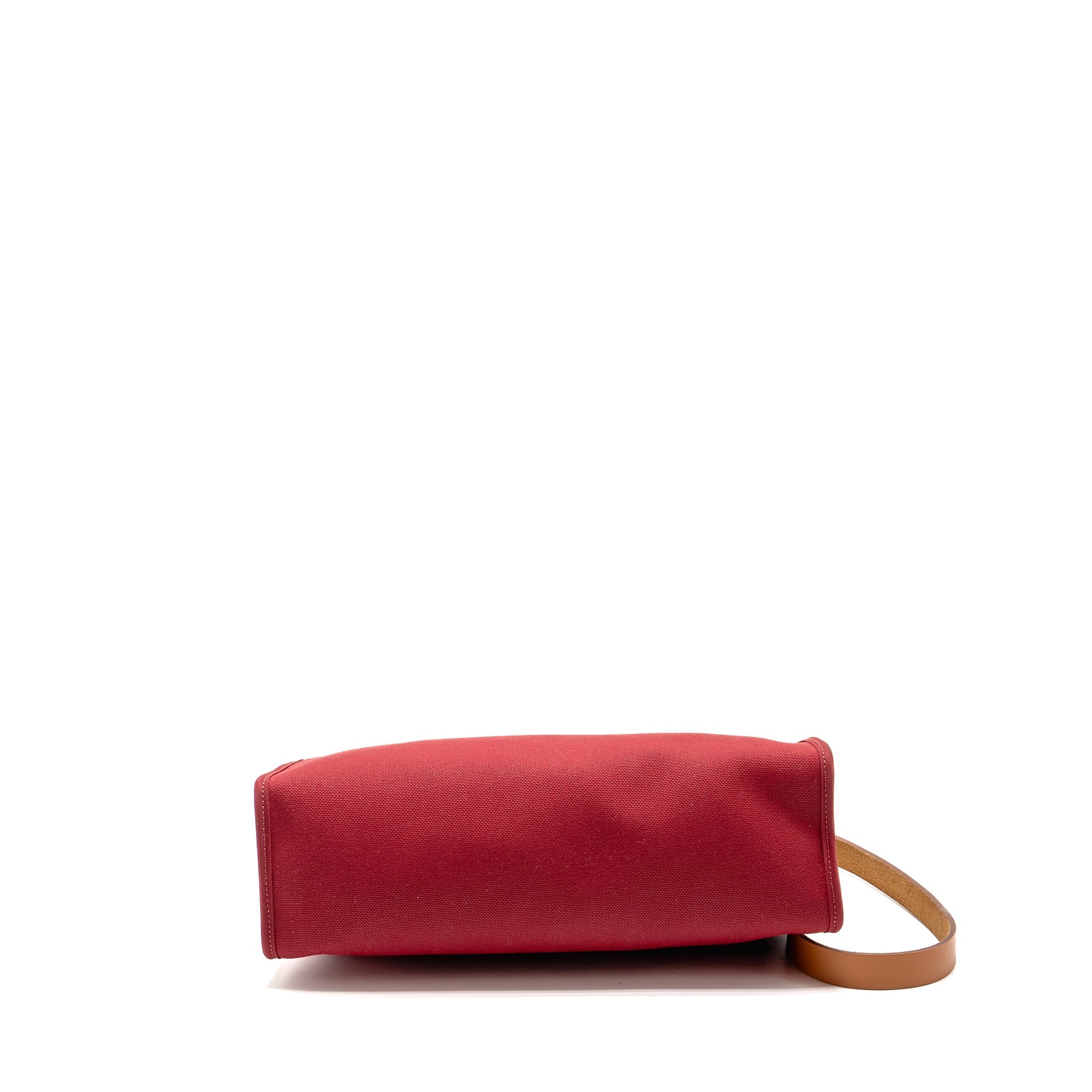 HERMES HERBAG 31 ZIP BAG CANVAS/HUNTER LEATHER RED SHW