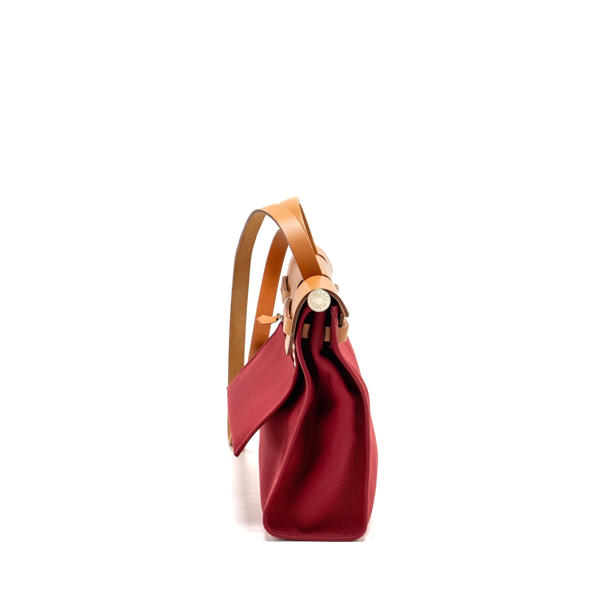 HERMES HERBAG 31 ZIP BAG CANVAS/HUNTER LEATHER RED SHW