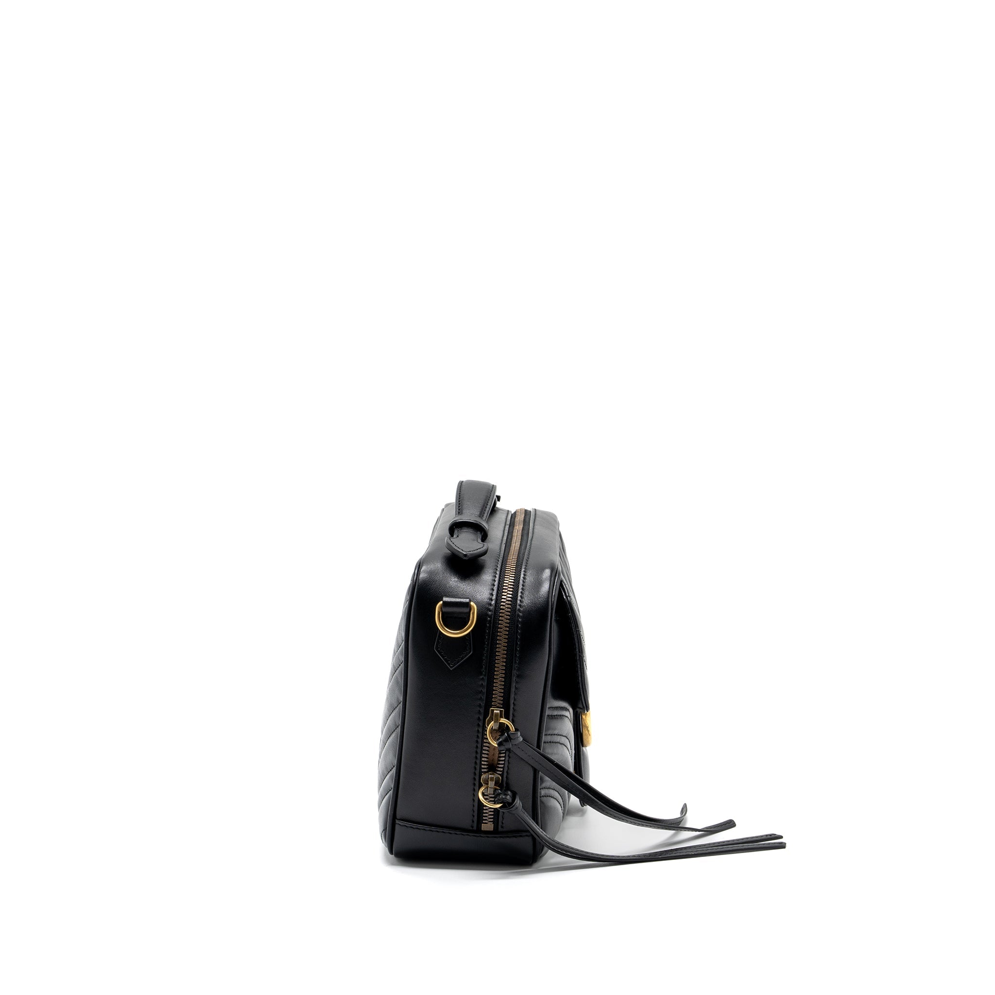 GUCCI GG MARMONT MATELASSE SHOULDER BAG CALFSKIN BLACK GHW