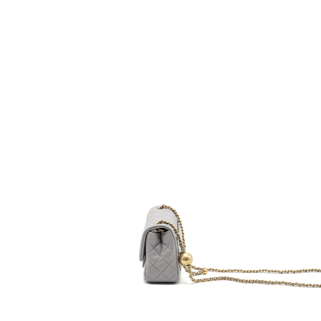 CHANEL PEARL CRUSH MINI SQUARE FLAP BAG LAMBSKIN LIGHT GREY GHW(MICROCHIP)