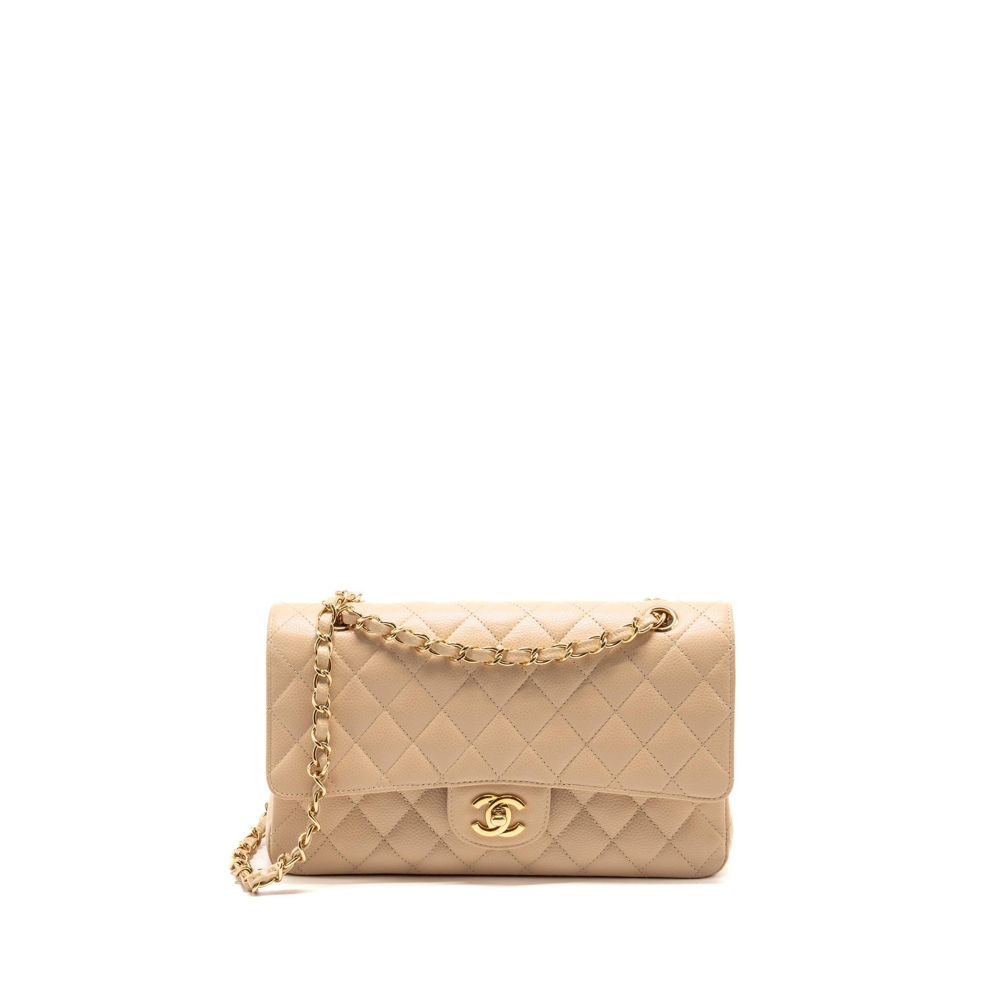 CHANEL MEDIUM CLASSIC DOUBLE FLAP BAG CAVIAR BEIGE GHW