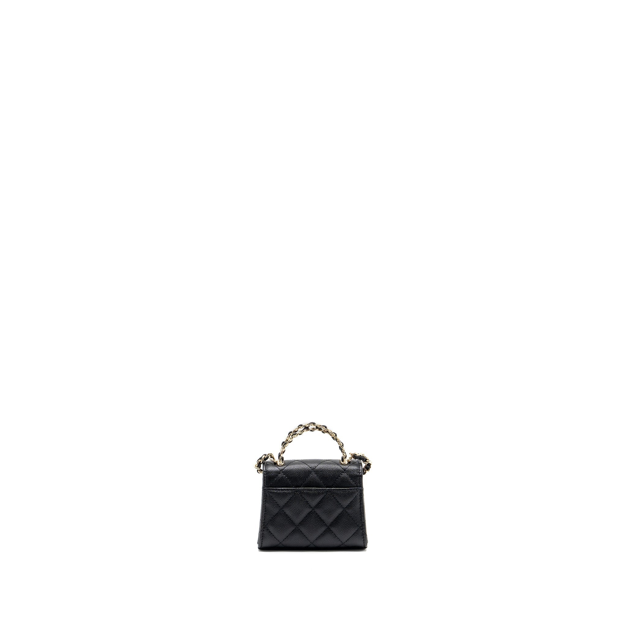 CHANEL TOP HANDLE MINI FLAP BAG CAVIAR BLACK LGHW (MICROCHIP)