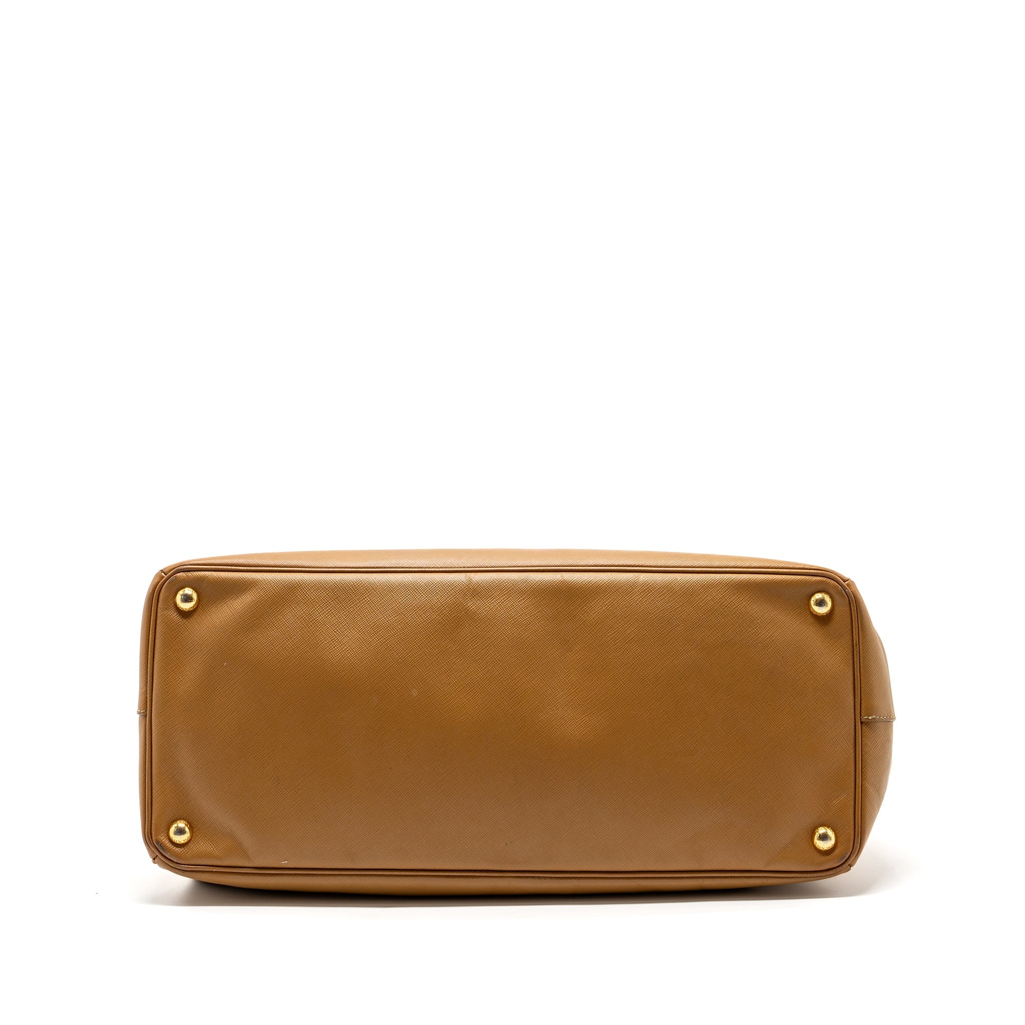 PRADA X LARGE DOUBLE ZIP TOTE BAG SAFFIANO CALFSKIN CARAMEL GHW