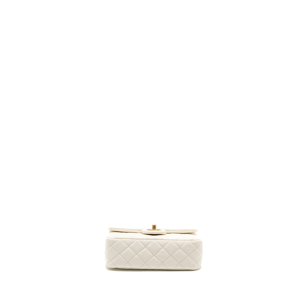 CHANEL 22C PEARL CRUSH MINI RECTANGULAR FLAP BAG LAMBSKIN WHITE GHW (MICROCHIP)