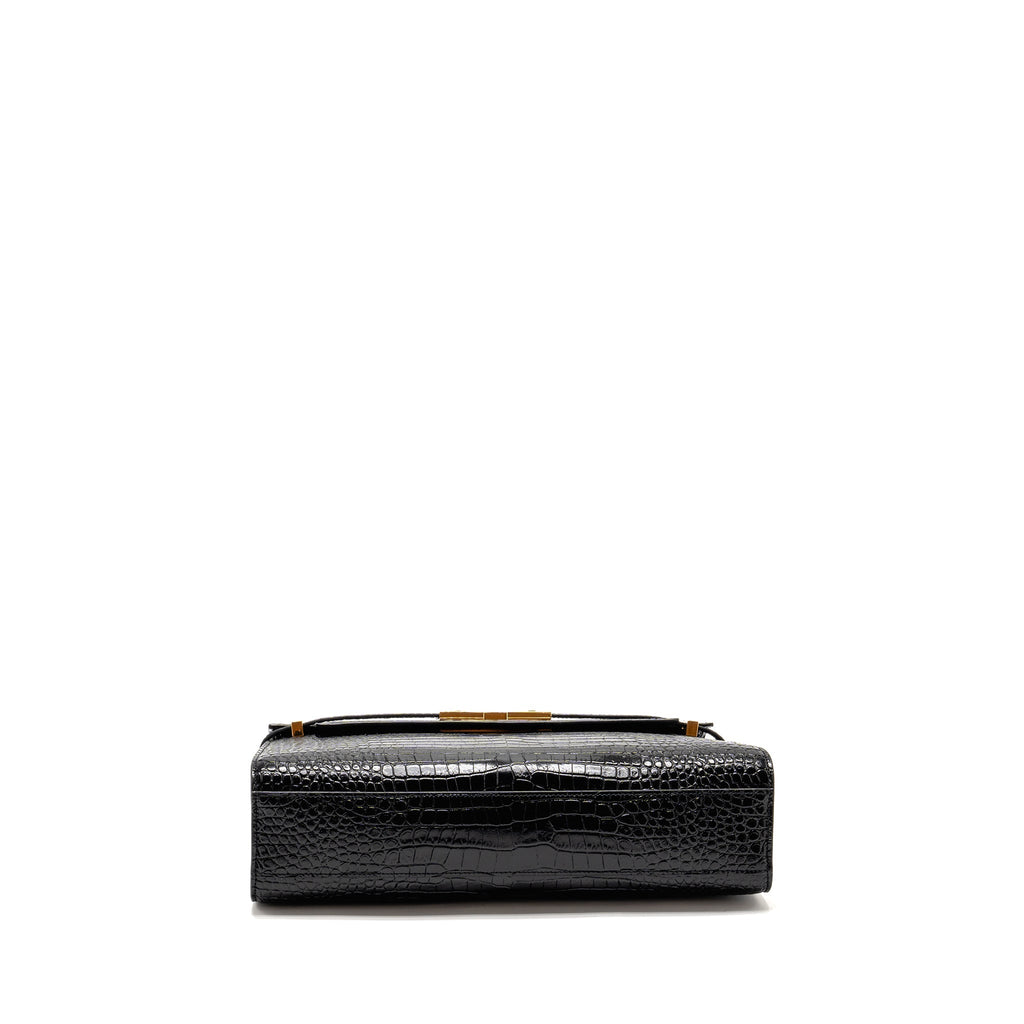SAINT LAURENT MEDIUM MANHATTAN BAG CROC EMBOSSED CALFSKIN BLACK GHW