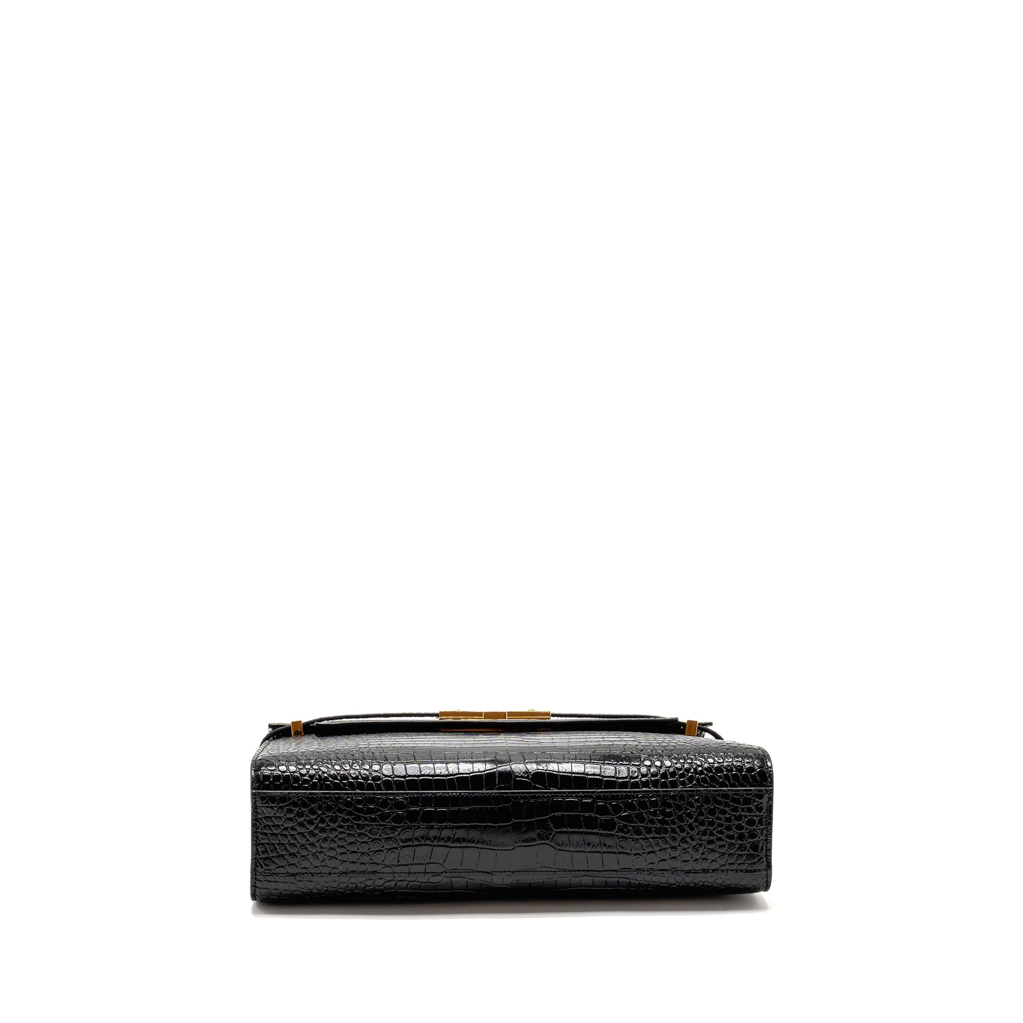 SAINT LAURENT MEDIUM MANHATTAN BAG CROC EMBOSSED CALFSKIN BLACK GHW
