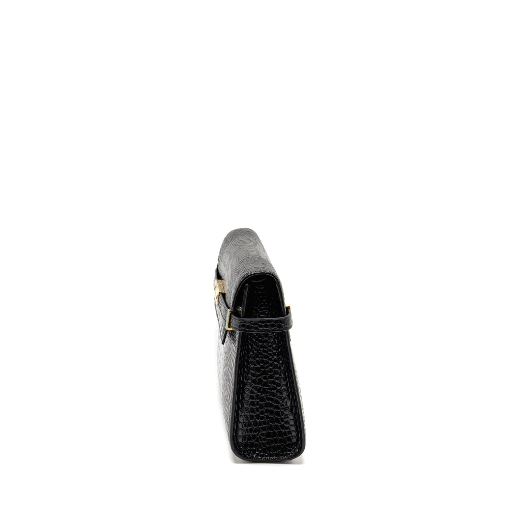 SAINT LAURENT MEDIUM MANHATTAN BAG CROC EMBOSSED CALFSKIN BLACK GHW