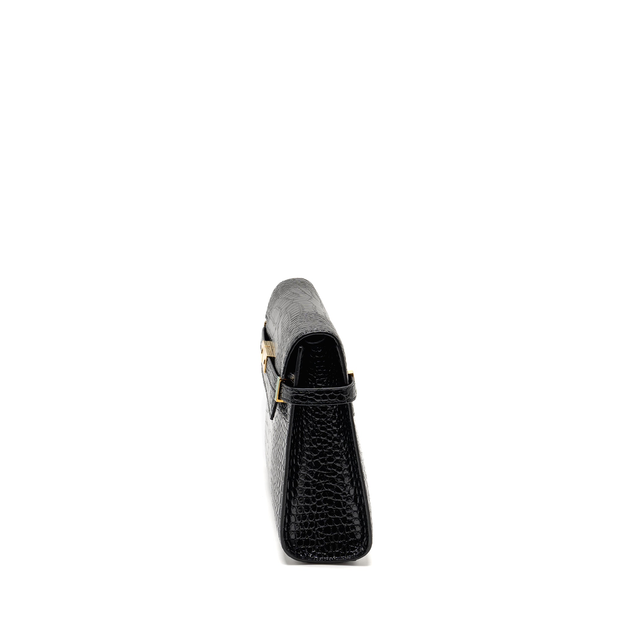 SAINT LAURENT MEDIUM MANHATTAN BAG CROC EMBOSSED CALFSKIN BLACK GHW