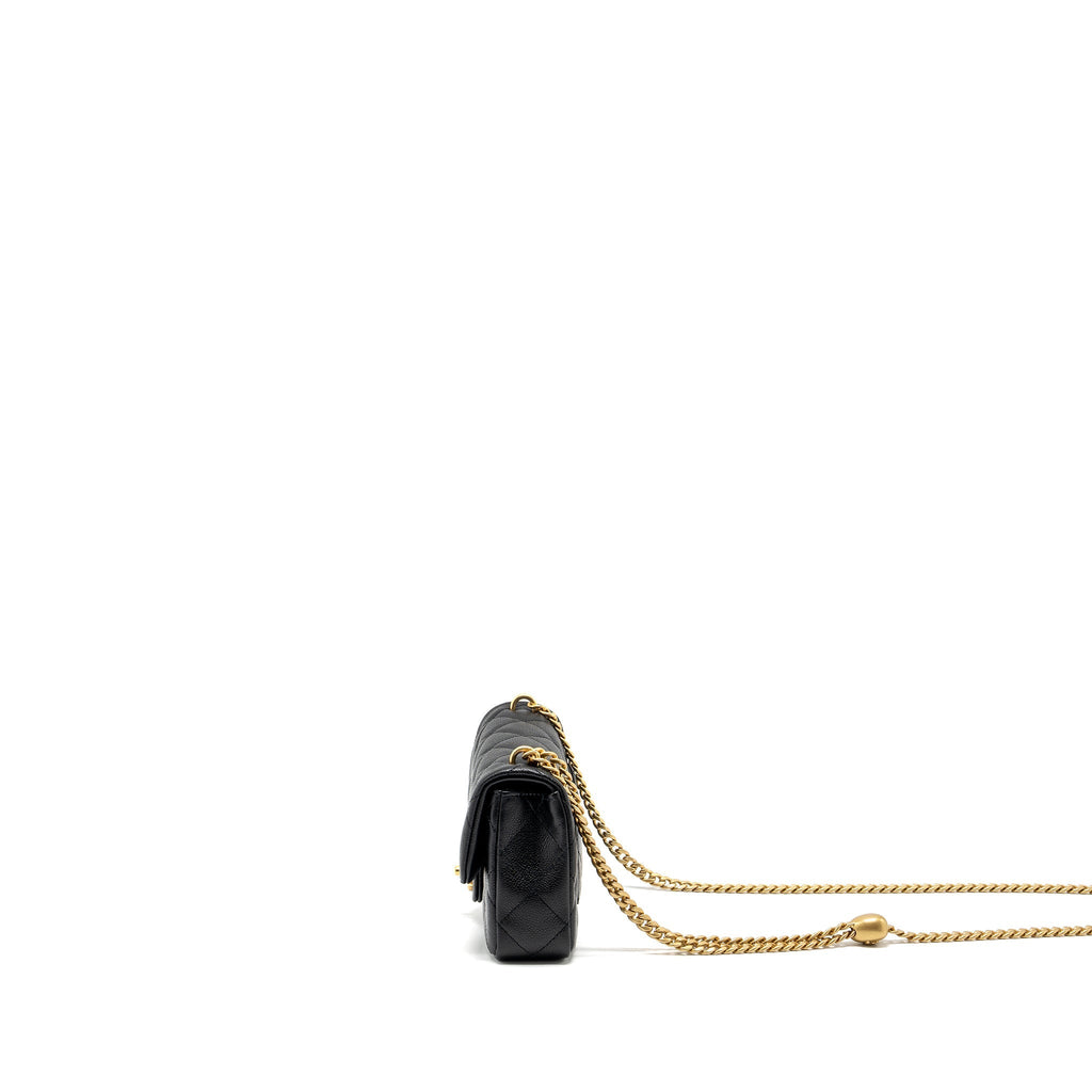 CHANEL 24P COCO LOVE MINI FLAP BAG ADJUSTABLE CHAIN CAVIAR BLACK BRUSH GHW (MICROCHIP)