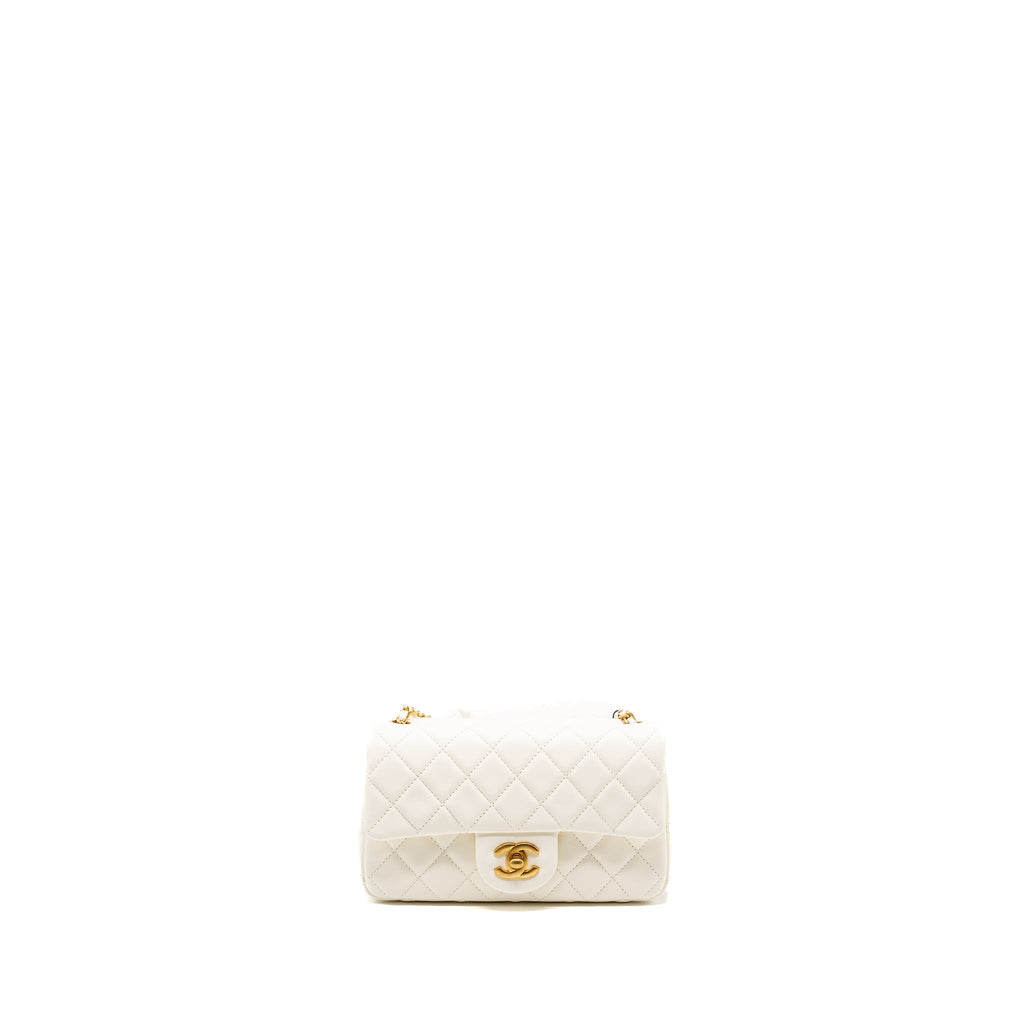 CHANEL 22C PEARL CRUSH MINI RECTANGULAR FLAP BAG LAMBSKIN WHITE GHW (MICROCHIP)