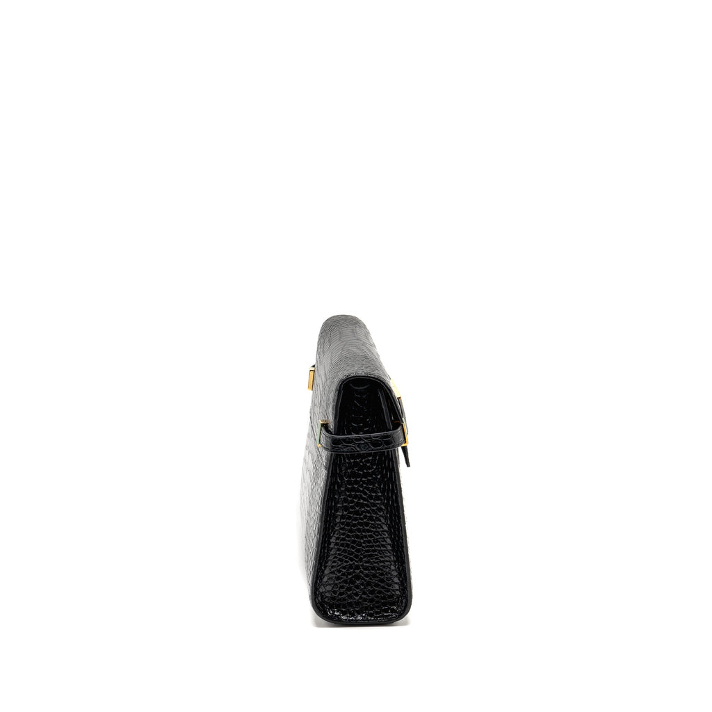 SAINT LAURENT MEDIUM MANHATTAN BAG CROC EMBOSSED CALFSKIN BLACK GHW