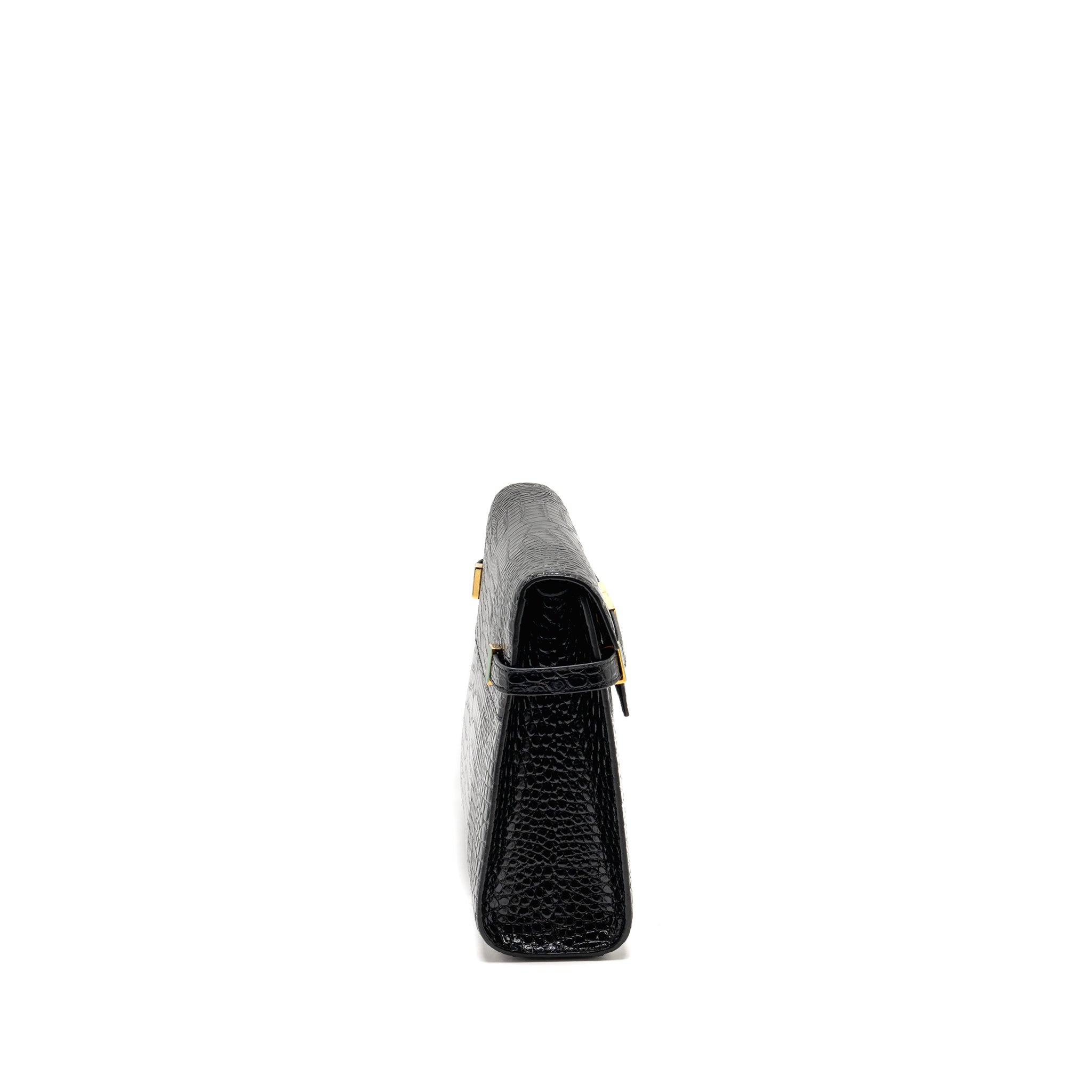 SAINT LAURENT MEDIUM MANHATTAN BAG CROC EMBOSSED CALFSKIN BLACK GHW