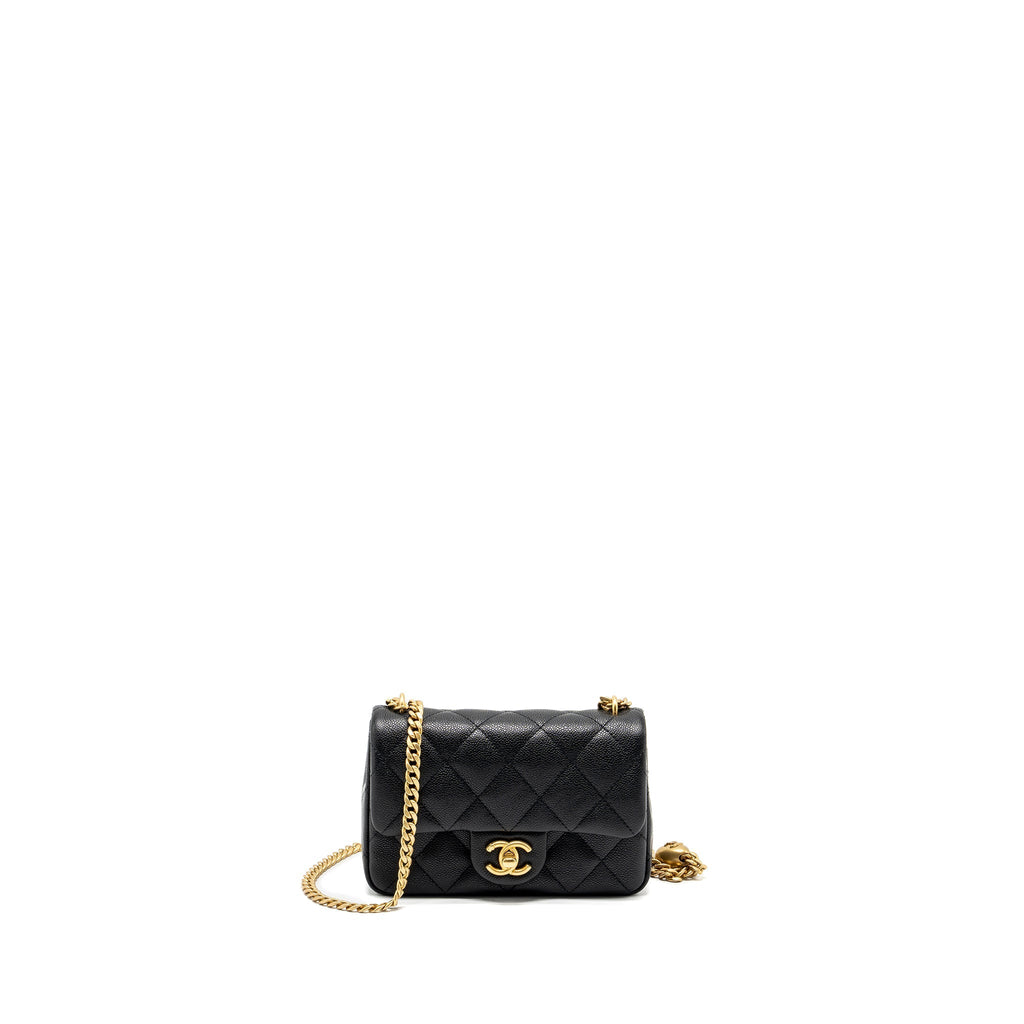 CHANEL 24P COCO LOVE MINI FLAP BAG ADJUSTABLE CHAIN CAVIAR BLACK BRUSH GHW (MICROCHIP)