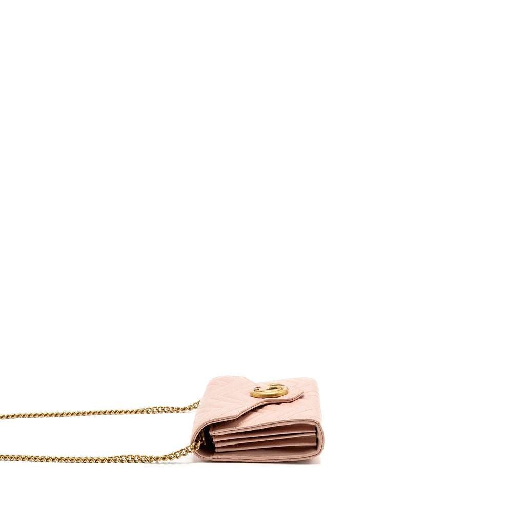 GUCCI GG MARMONT WALLET ON CHAIN CALFSKIN PINK GHW