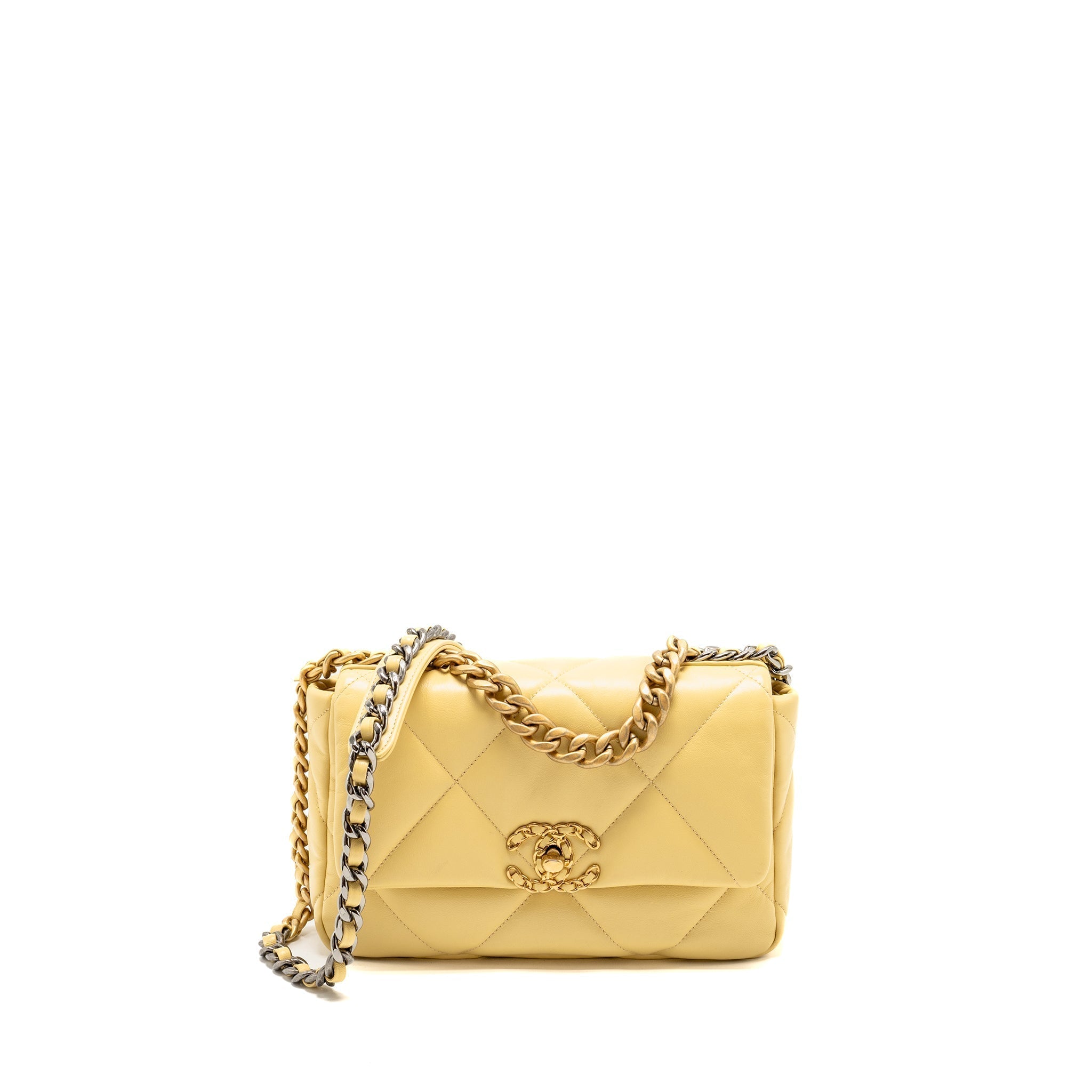 CHANEL SMALL 19 BAG LAMBSKIN YELLOW MULTICOLOUR HARDWARE (MICROCHIP)