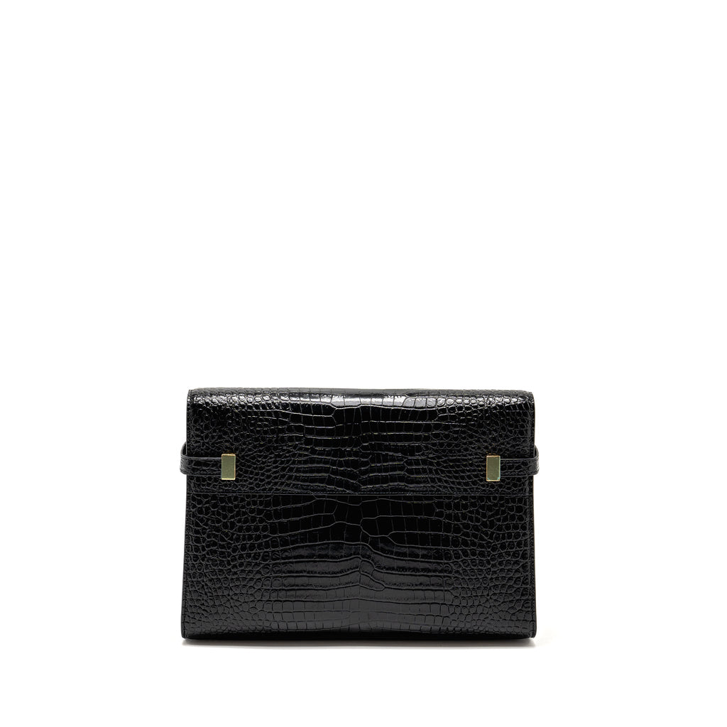 SAINT LAURENT MEDIUM MANHATTAN BAG CROC EMBOSSED CALFSKIN BLACK GHW