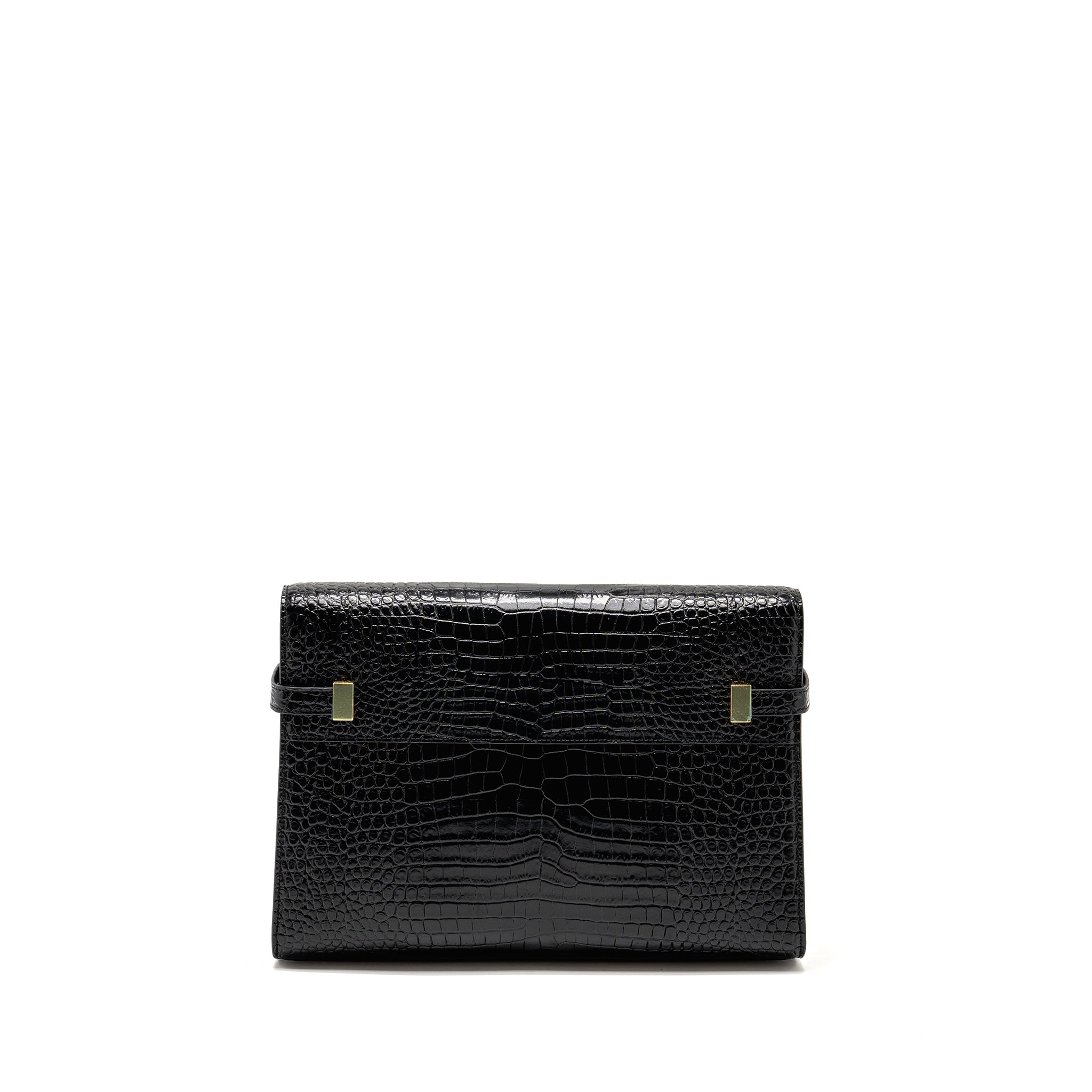 SAINT LAURENT MEDIUM MANHATTAN BAG CROC EMBOSSED CALFSKIN BLACK GHW
