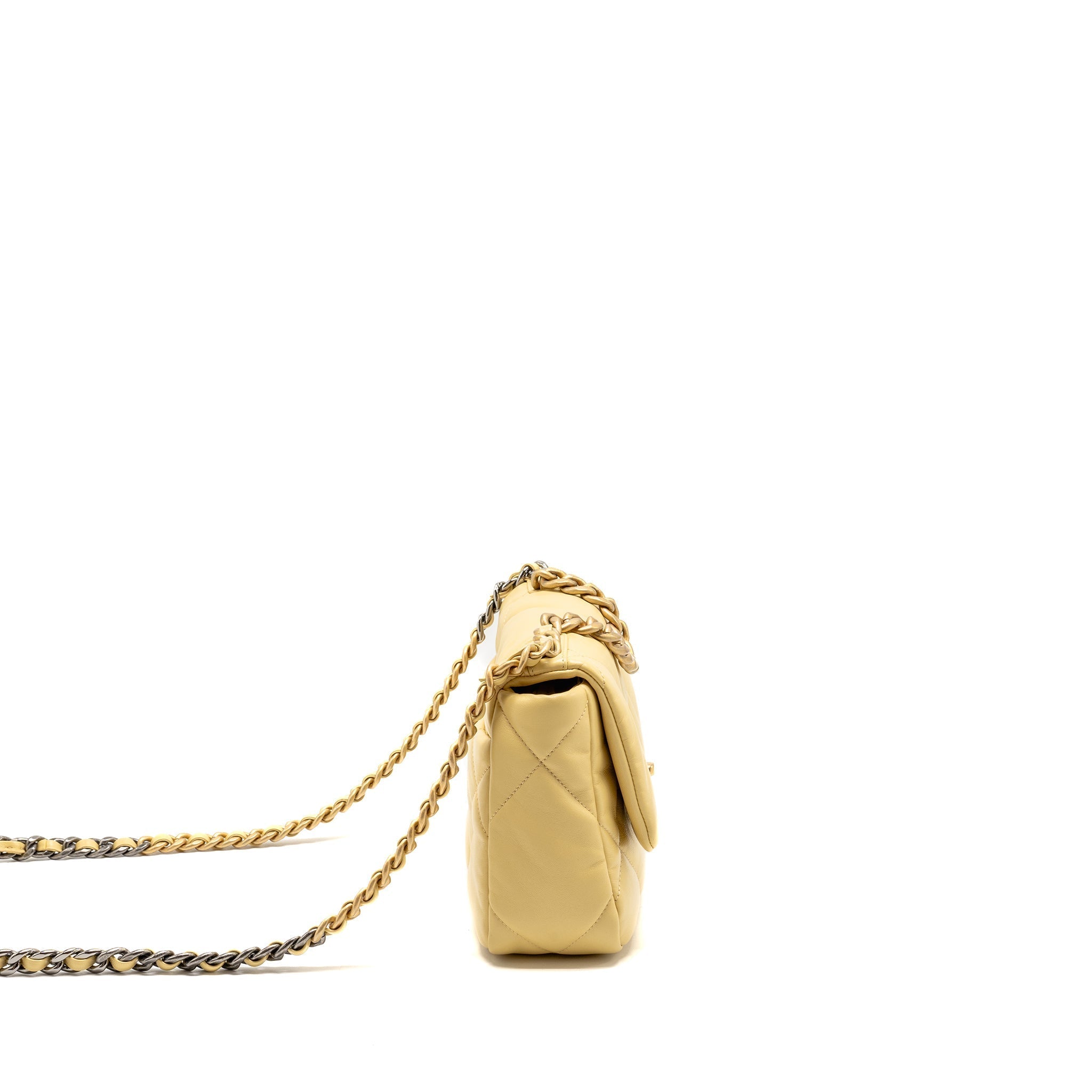 CHANEL SMALL 19 BAG LAMBSKIN YELLOW MULTICOLOUR HARDWARE (MICROCHIP)