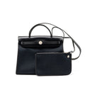 HERMES HERBAG 31 ZIP BAG CANVAS / HUNTER LEATHER BLACK SHW