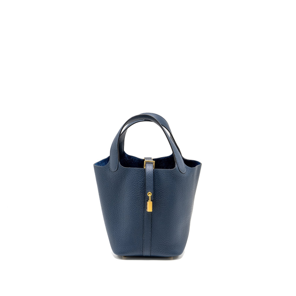 HERMES PICOTIN 18 LOCK BAG CLEMENCE BLEU DE PRUSSE GHW