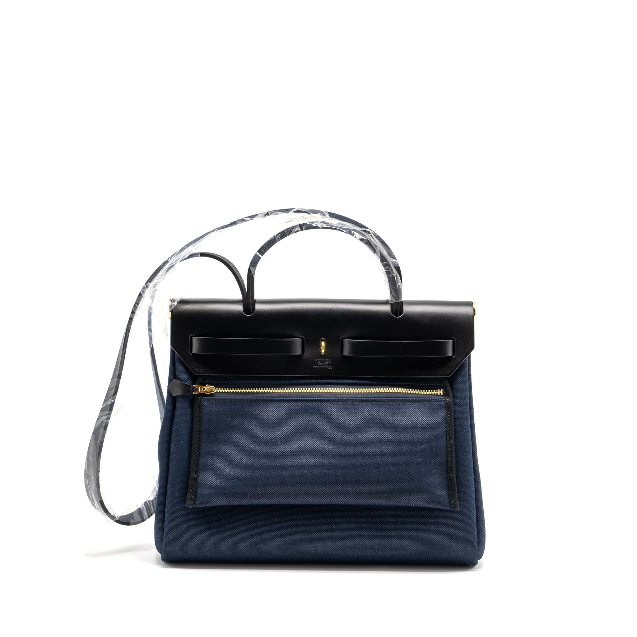 HERMES HERBAG 31 ZIP BAG CANVAS / LEATHER BLUE MARINE / BLACK GHW