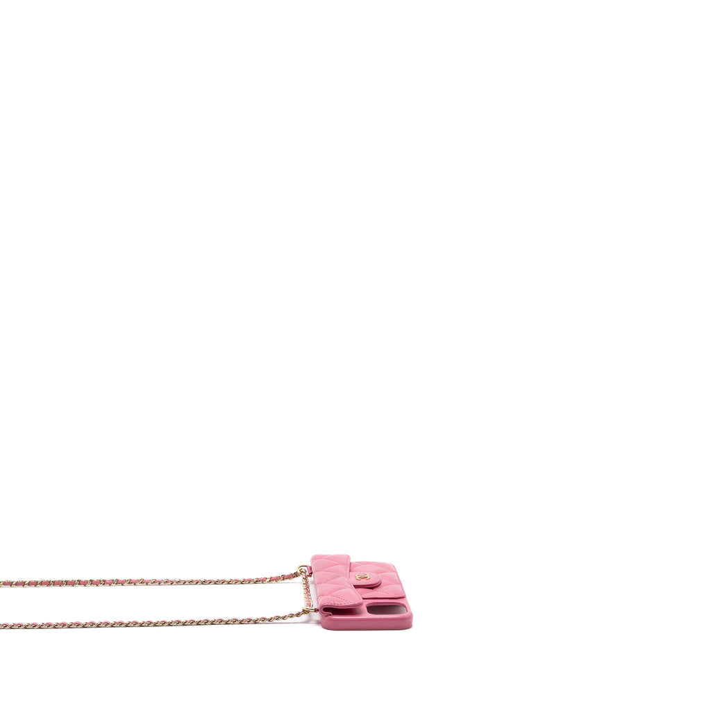 CHANEL 21P PEARL CRUSH PHONE CASE WITH CHAIN FOR IPHONE 12 LAMBSKIN PINK LGHW