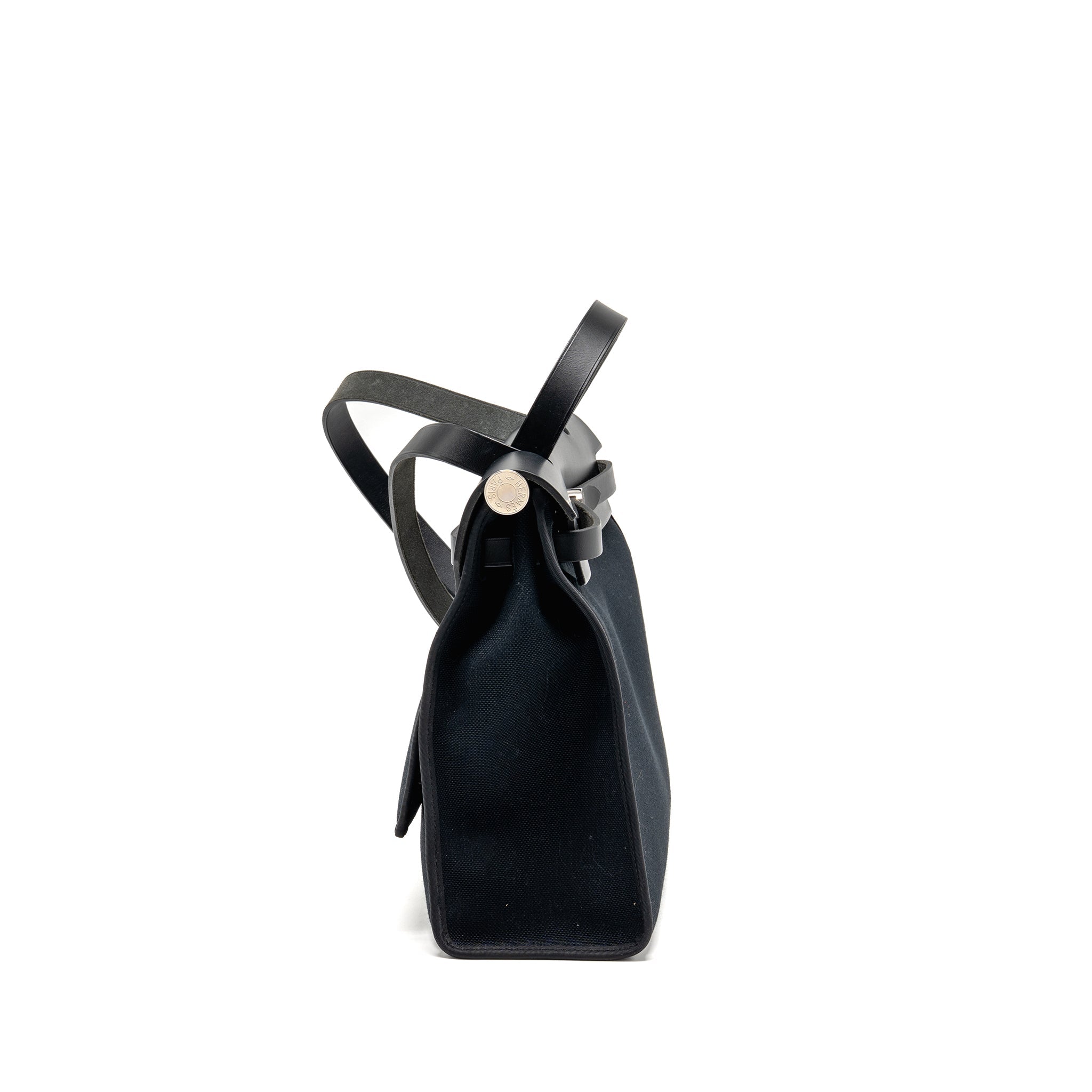 HERMES HERBAG 31 ZIP BAG CANVAS / HUNTER LEATHER BLACK SHW