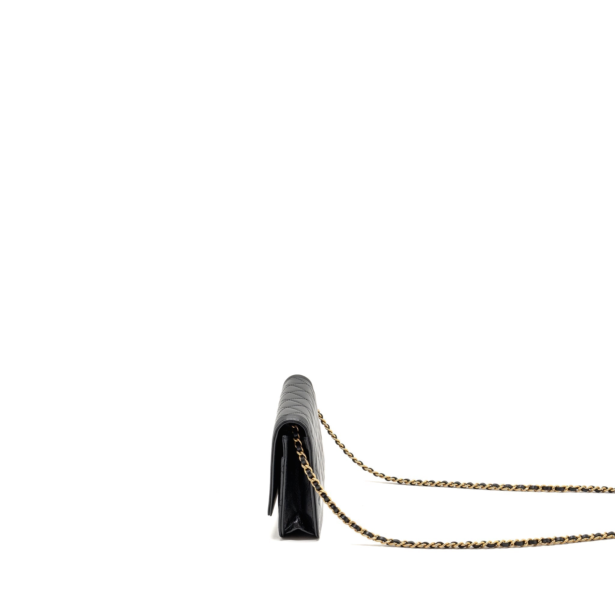 CHANEL BOY WALLET ON CHAIN LAMBSKIN BLACK GHW