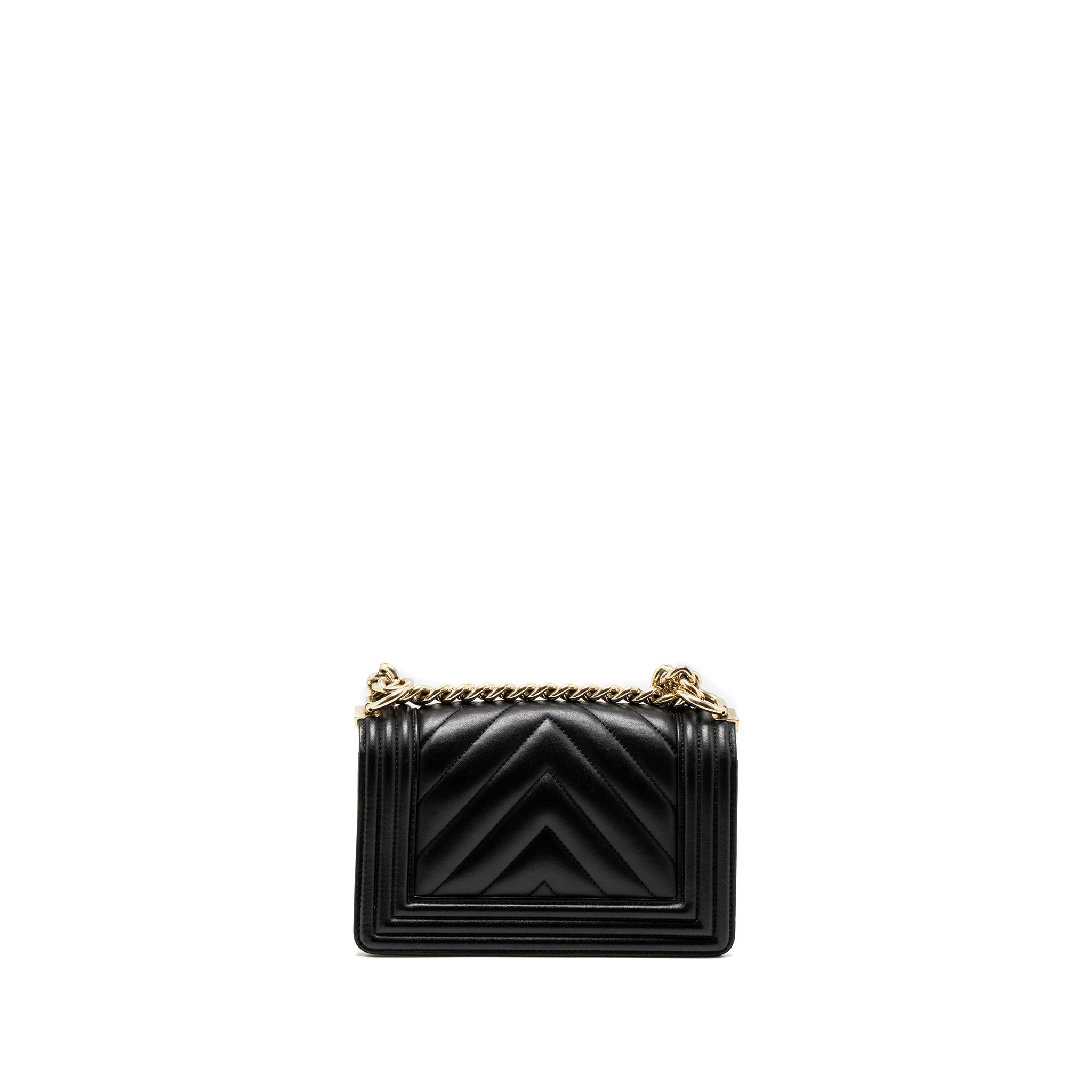 CHANEL SMALL CHEVRON BOY BAG LAMBSKIN BLACK GHW
