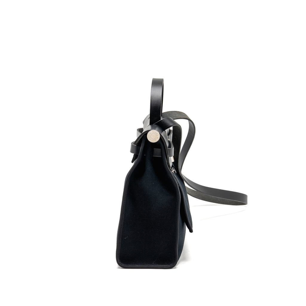 HERMES HERBAG 31 ZIP BAG CANVAS / HUNTER LEATHER BLACK SHW