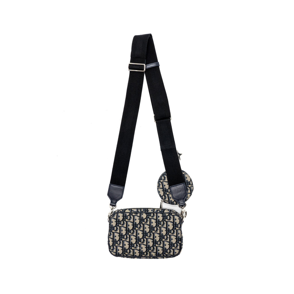 DIOR 3 IN 1 MINI ZIPPER POUCH WITH STRAP BLUE JACQUARD SHW