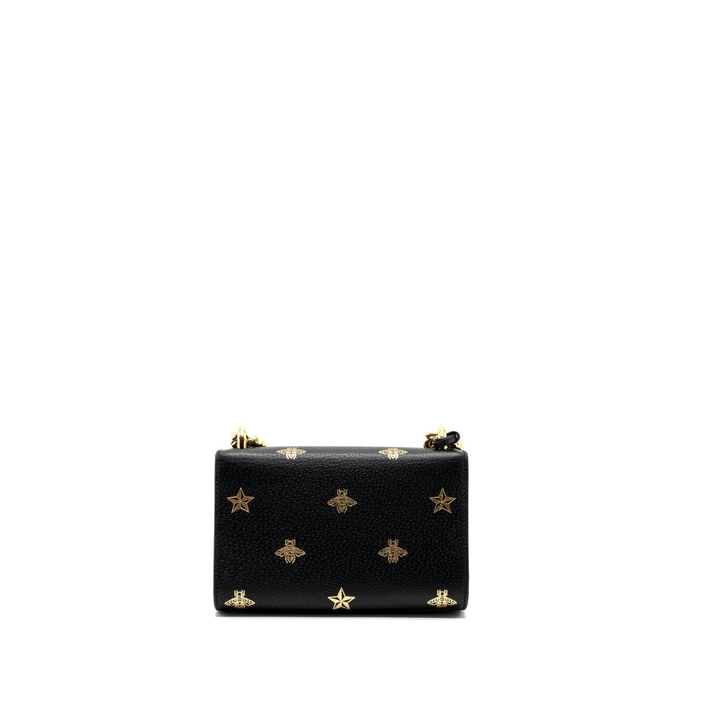 GUCCI PADLOCK CHAIN BAG BEE PRINT CALFSKIN BLACK GHW