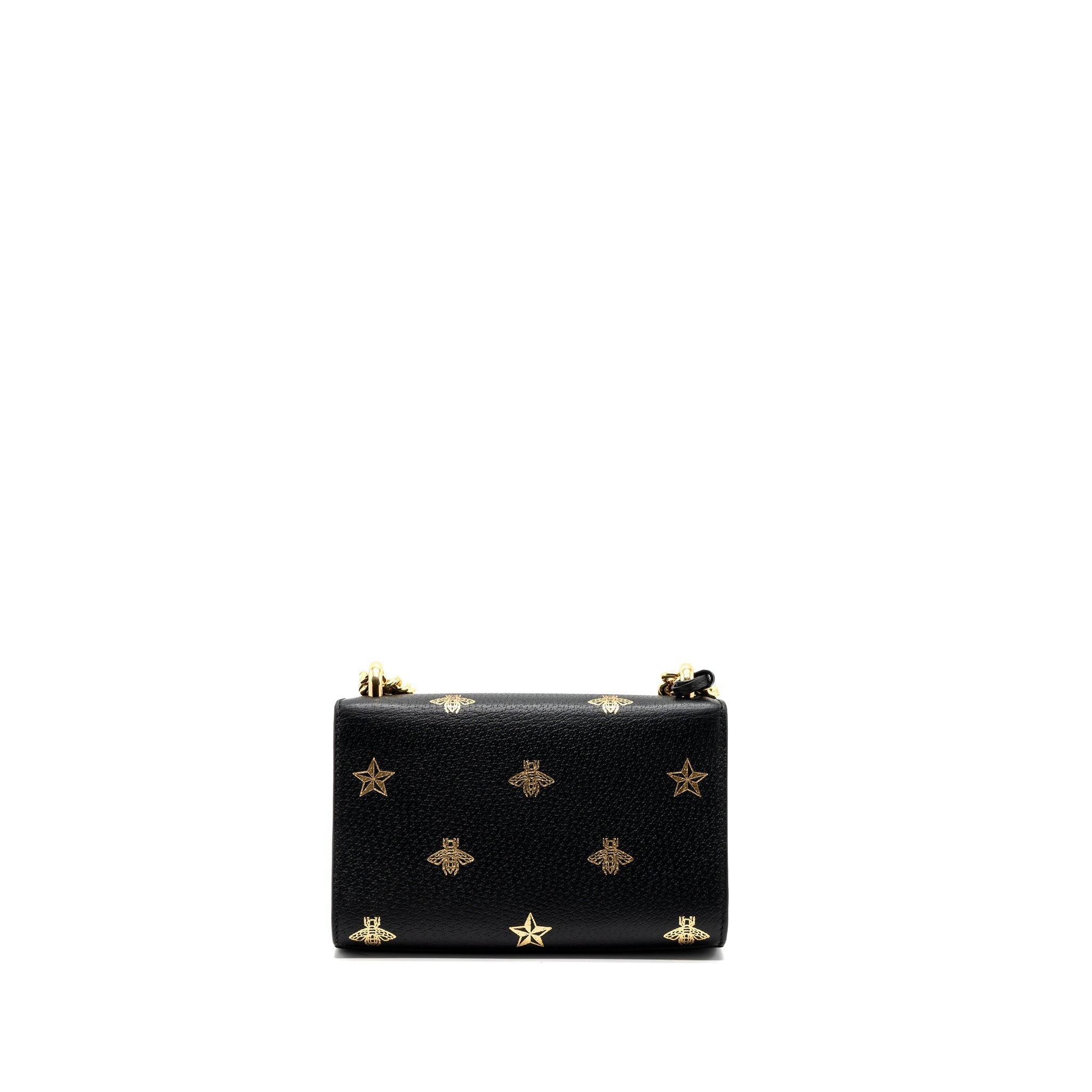GUCCI PADLOCK CHAIN BAG BEE PRINT CALFSKIN BLACK GHW