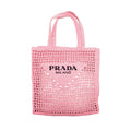 PRADA CROCHET TOTE BAG RAFFIA PINK