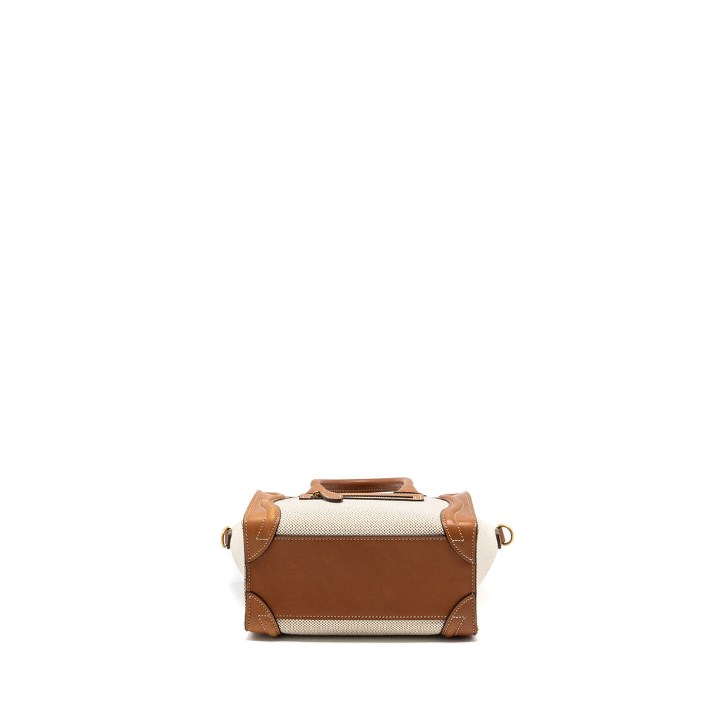 CELINE NANO LUGGAGE BAG CANVAS/LEATHER TAN/WHITE GHW