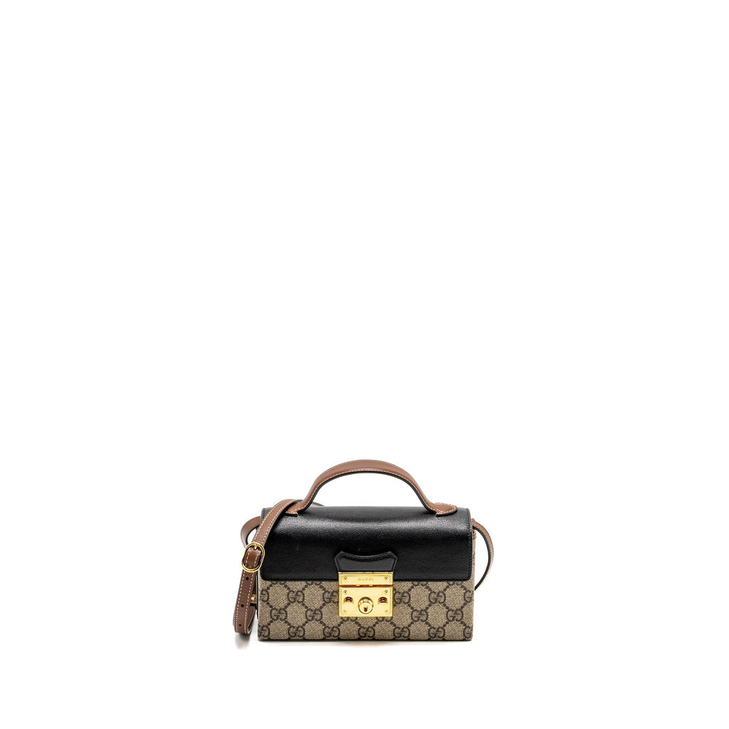 GUCCI MINI PADLOCK TOP HANDLE SHOULDER BAG GG SUPREME CANVAS GHW
