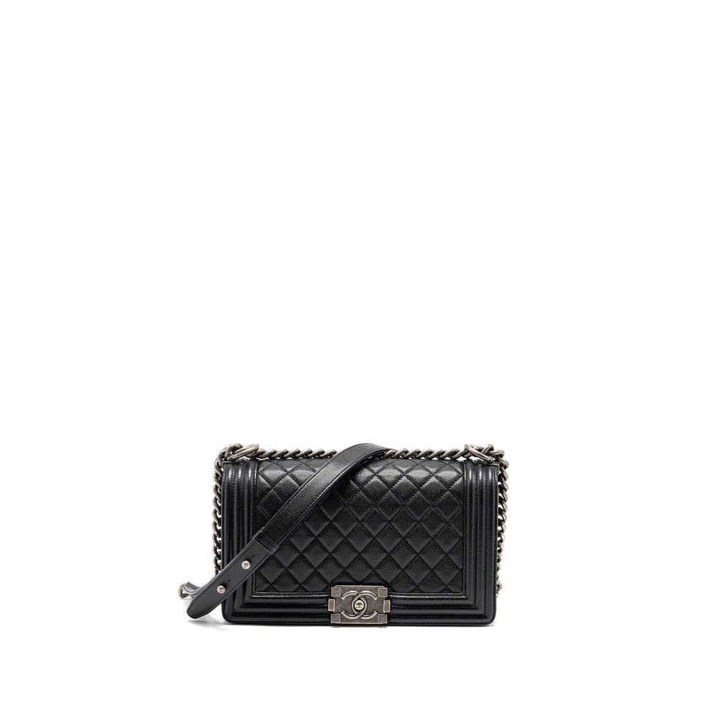 CHANEL MEDIUM BOY BAG CAVIAR BLACK RUTHENIUM HARDWARE