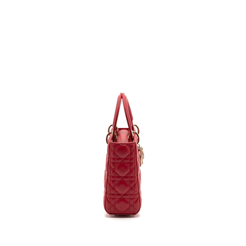 DIOR SMALL LADY DIOR LAMBSKIN RED LGHW