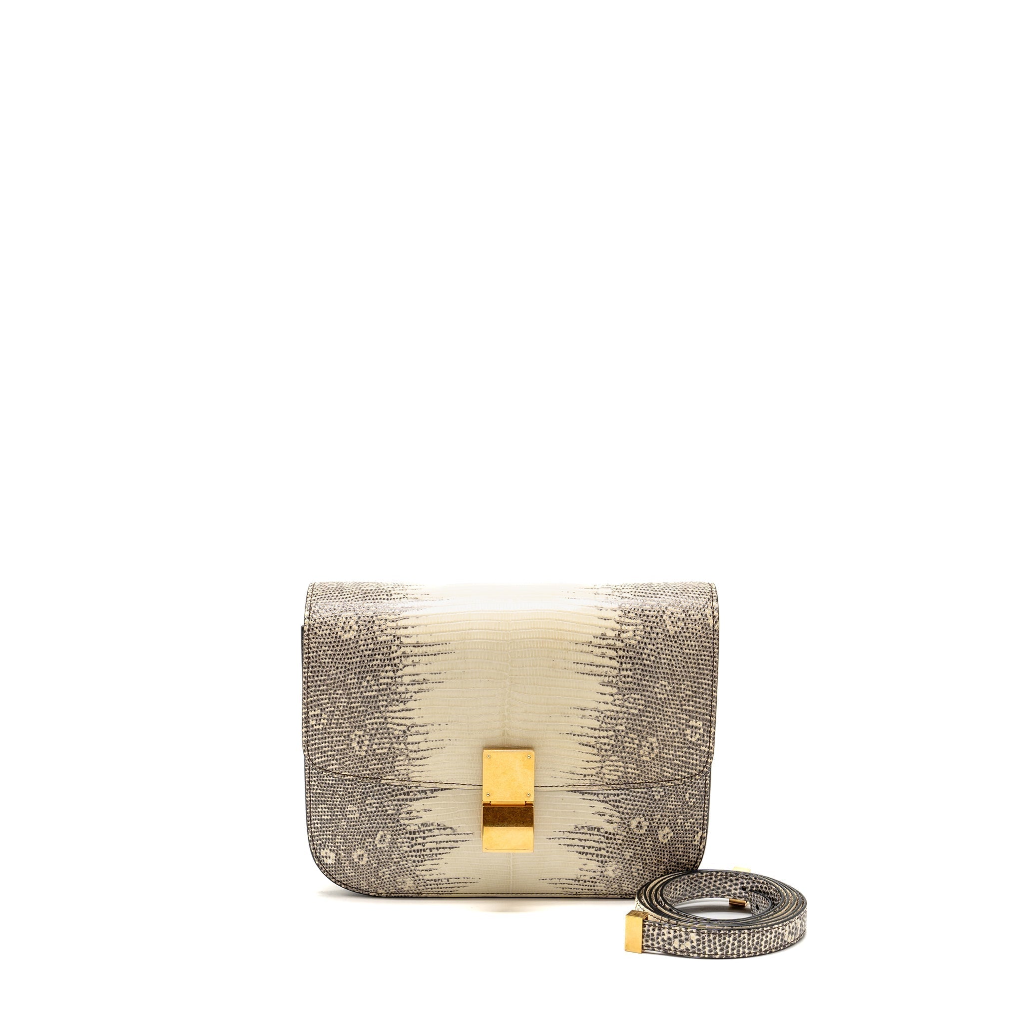 CELINE MEDIUM CLASSIC BOX BAG LIZARD NATURAL GHW