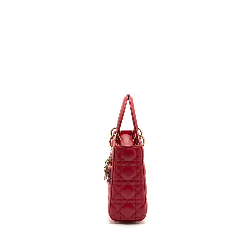 DIOR SMALL LADY DIOR LAMBSKIN RED LGHW