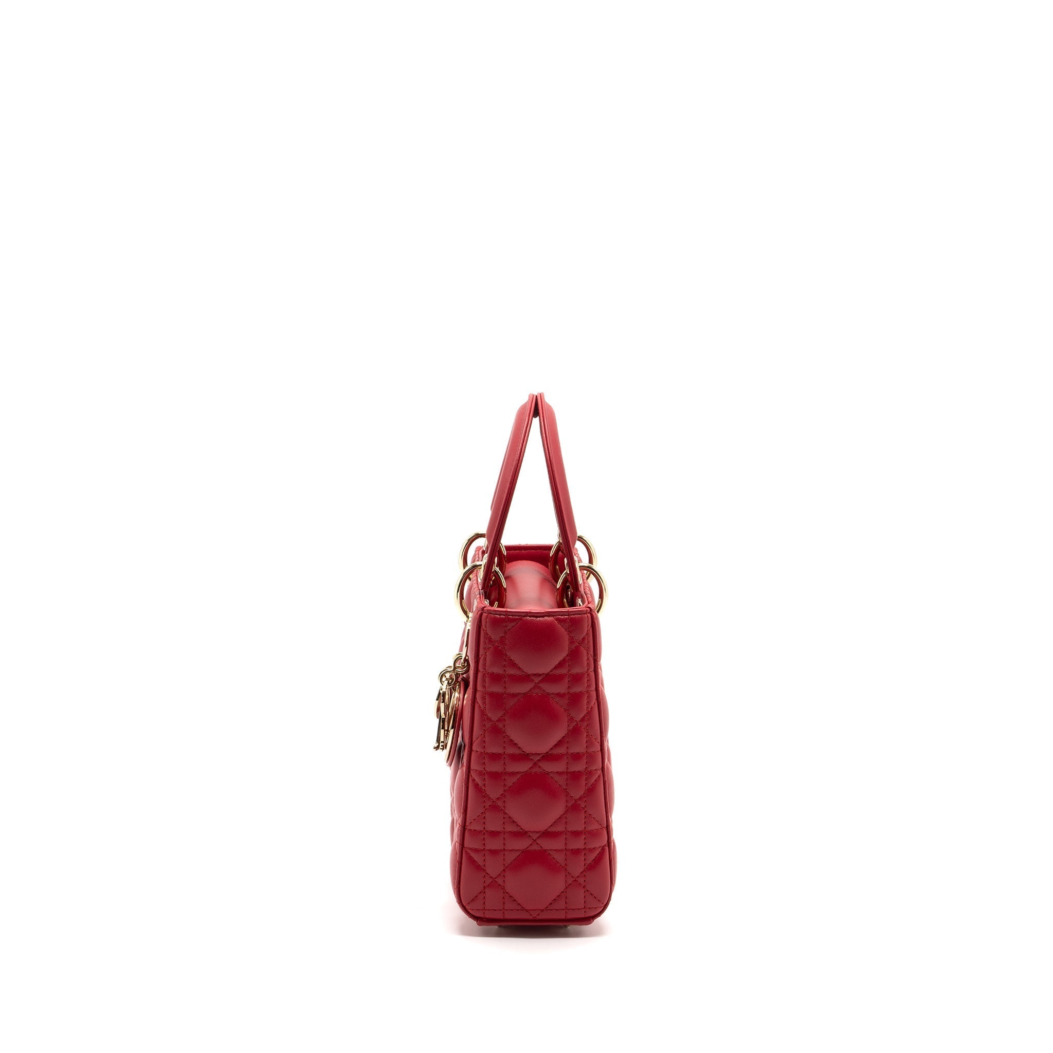 DIOR SMALL LADY DIOR LAMBSKIN RED LGHW