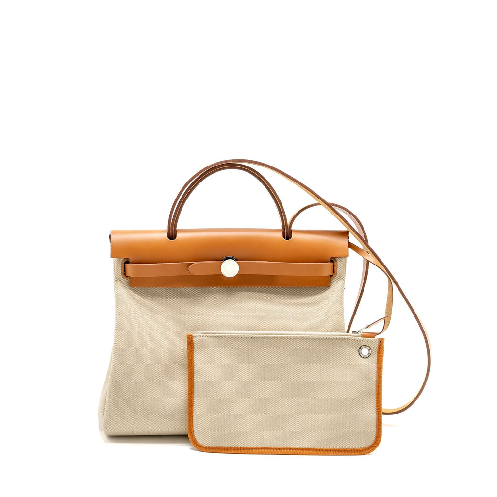 HERMES HERBAG 31 ZIP BAG TOILE MILITAIRE / VACHE HUNTER BETON/ NATURE SHW